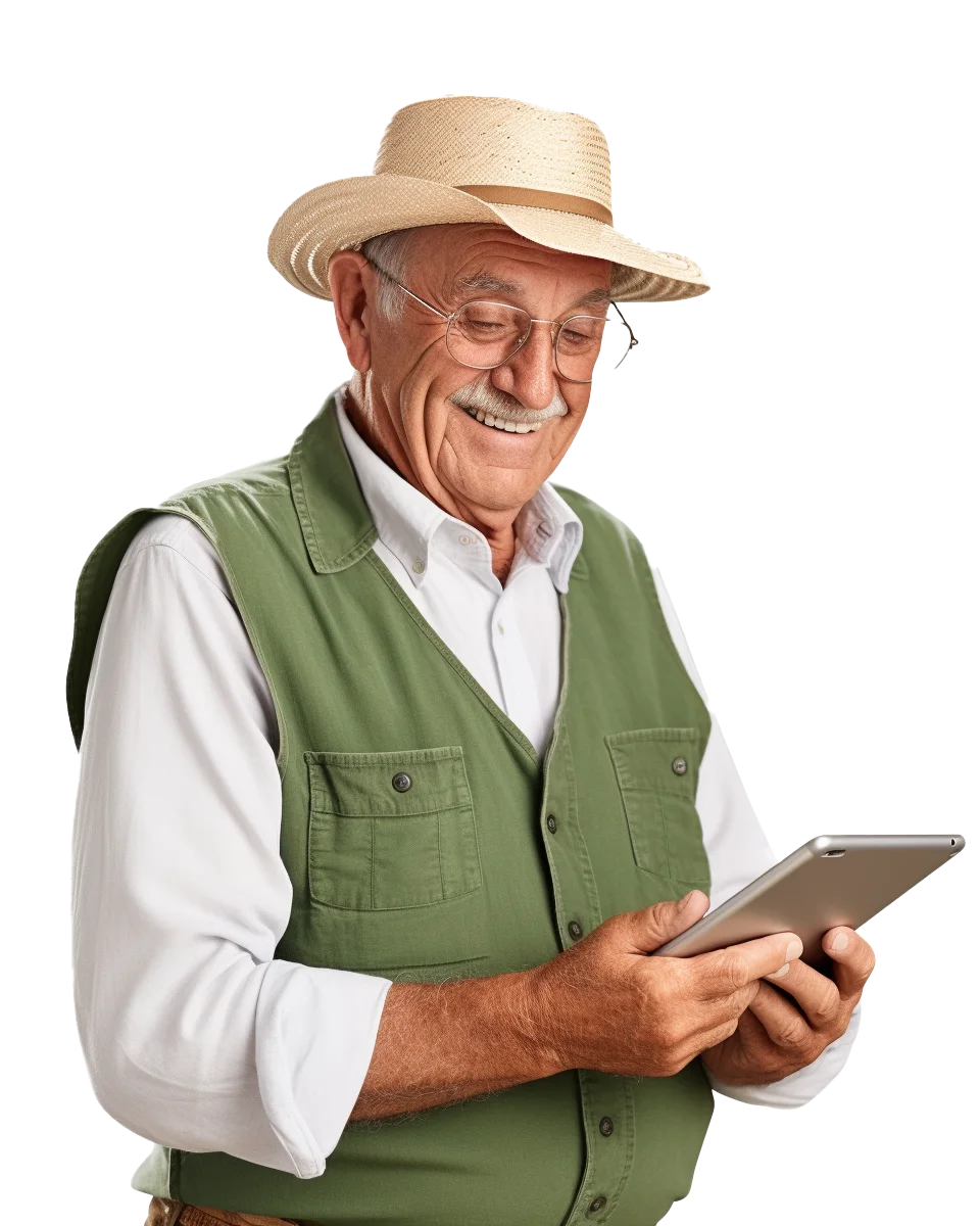 Smiling Senior Man in Flat Cap and Green Vest Free PNG
