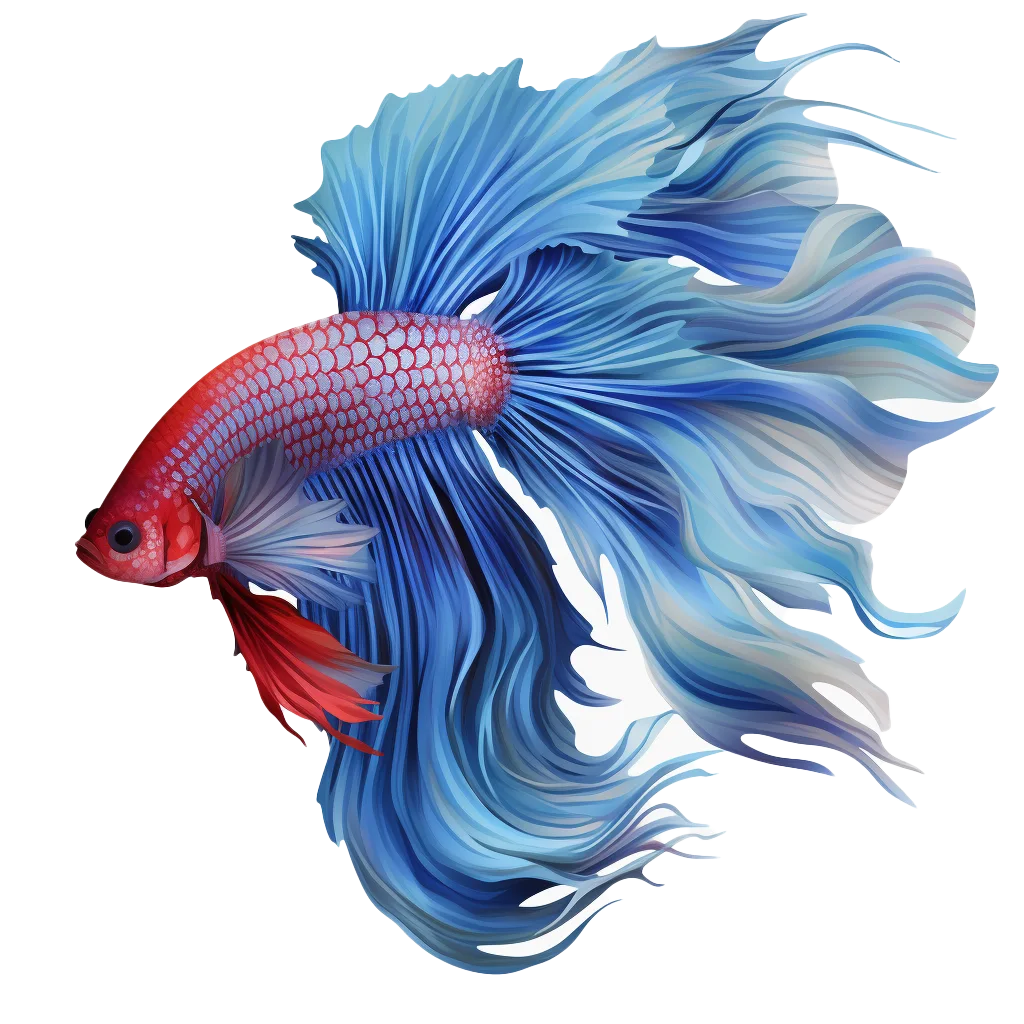 Blue and Red Veiltail Betta Fish Swimming Free PNG