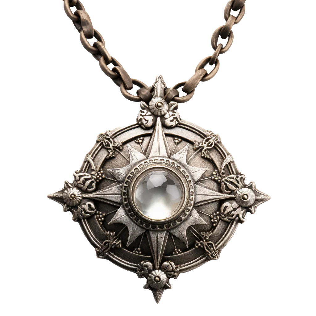Antique Silver Filigree Sunburst Medallion Necklace Free PNG