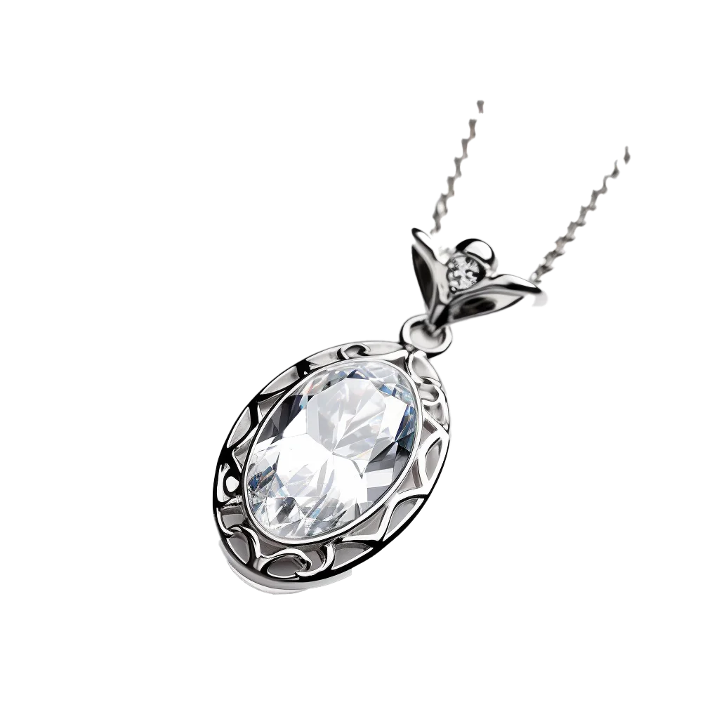 Oval Diamond Pendant Silver Chain Necklace Free PNG