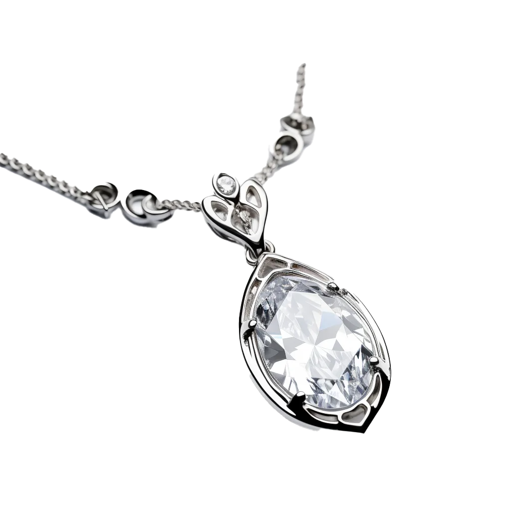 Silver Teardrop Crystal Pendant Chain Necklace Free PNG