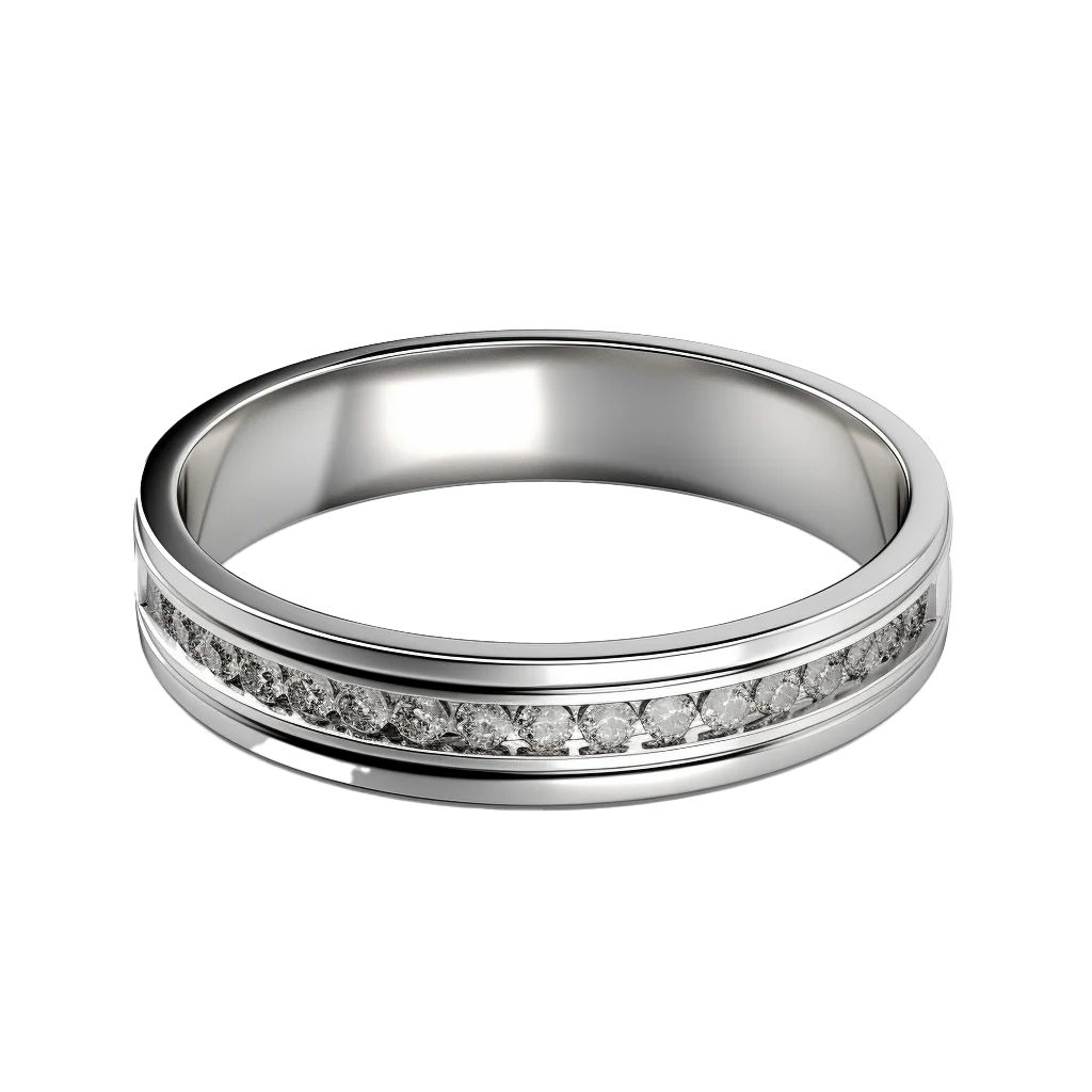Silver Band Ring with Pavé Diamond Inlay Free PNG