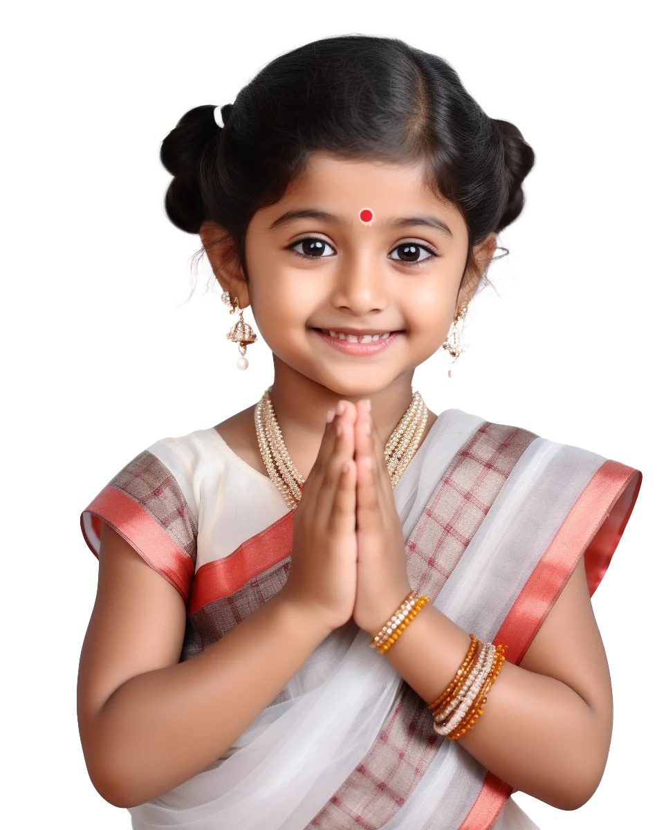 Smiling Indian Girl in White and Red Silk Saree Free PNG