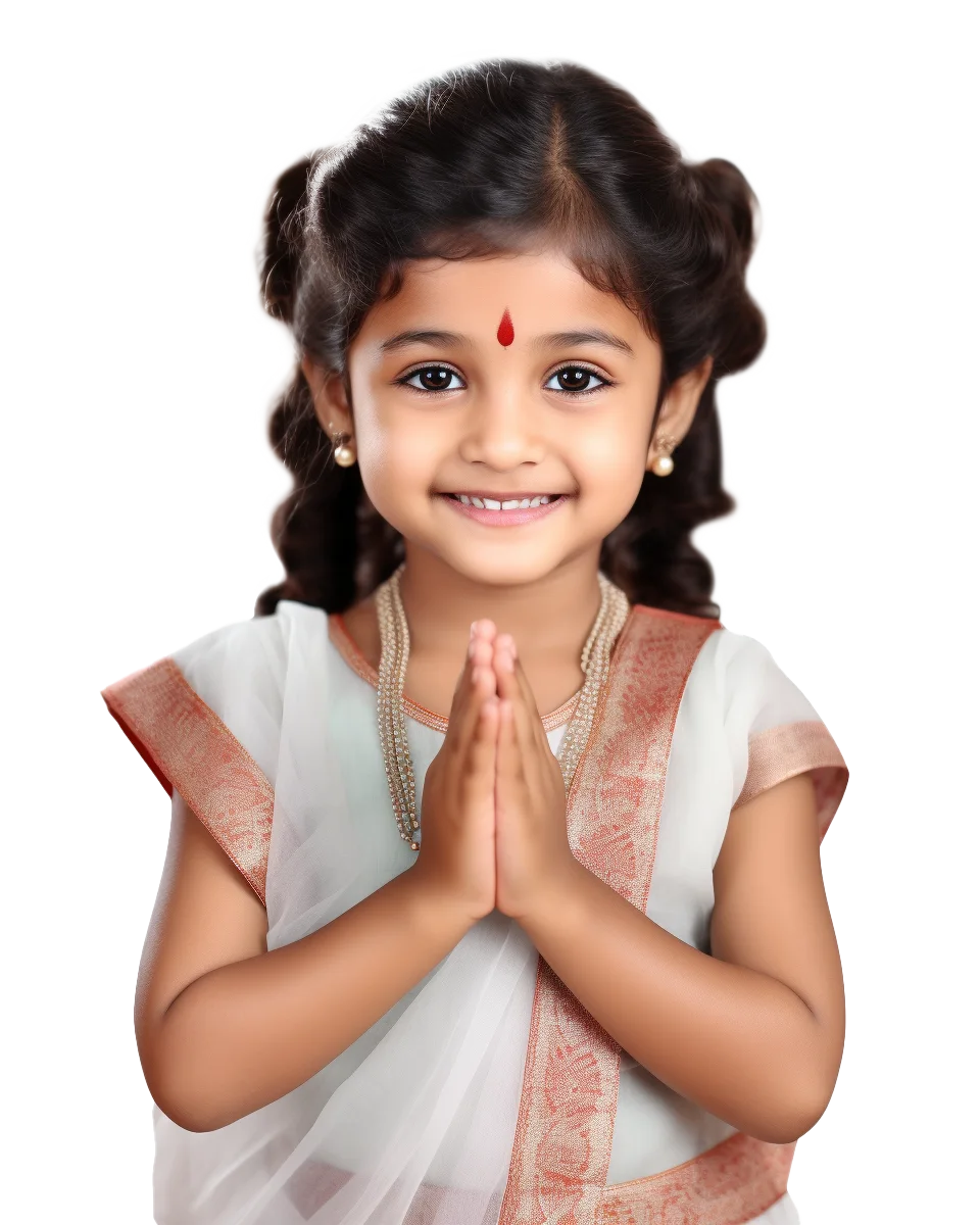 Little Indian Girl in White Ethnic Dress Namaste Free PNG