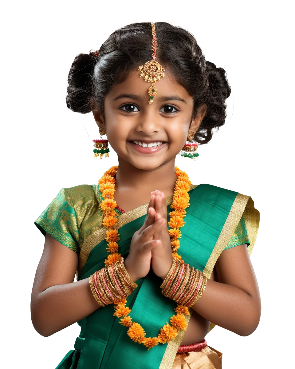Indian Girl in Traditional Green Saree Greeting Free PNG