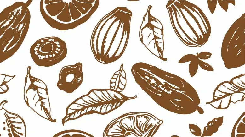 Cocoa Pods and Coffee Beans Free Vector Pattern