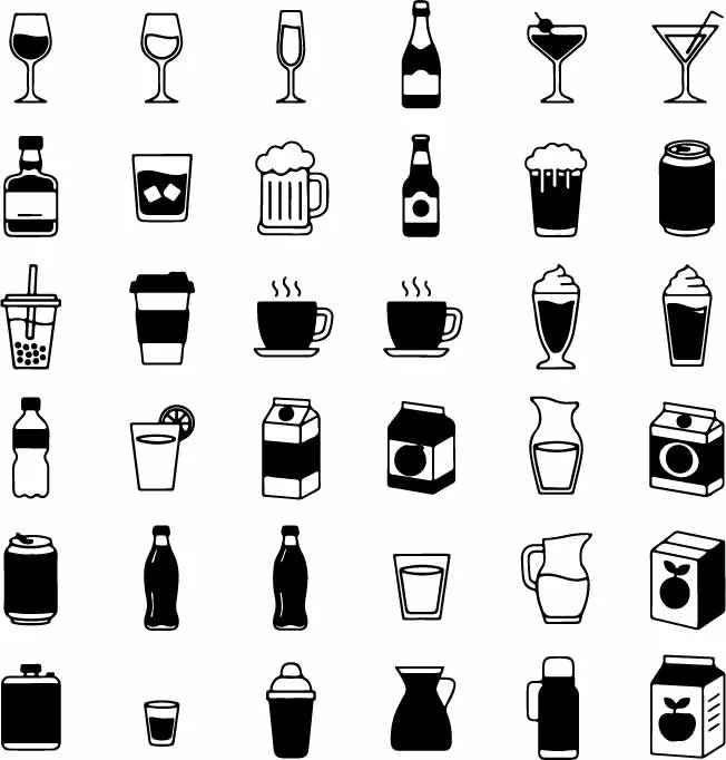 Cafe Drinks and Beverage Free Vector Silhouette Icons