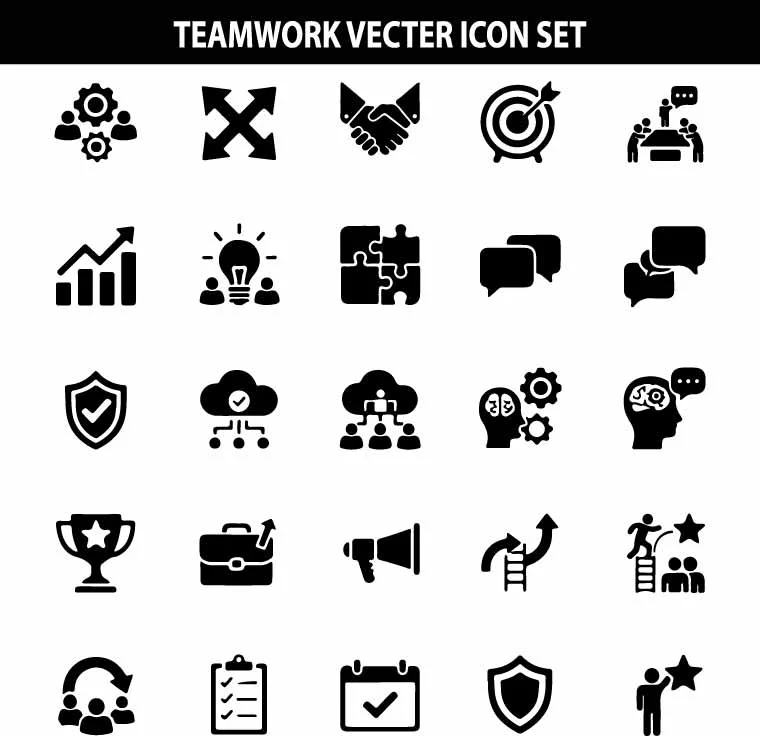 Corporate Teamwork and Business Free Vector Icon Set