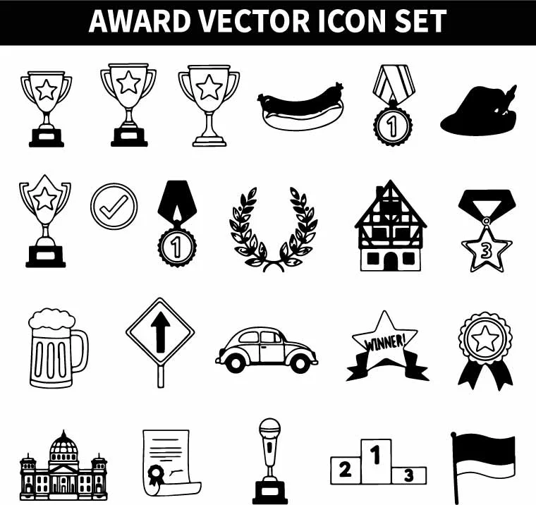 Trophy Award and Success Free Vector Icon Set