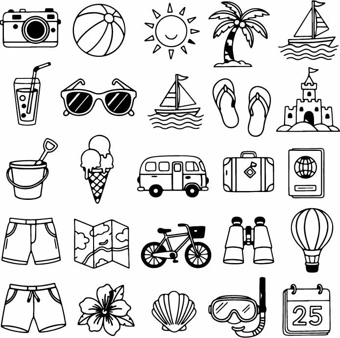 Summer Vacation Beach Travel Free Vector Doodles