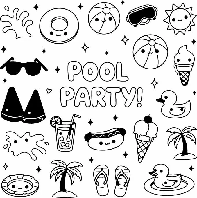 Summer Pool Party Doodles Free Vector Graphic Set