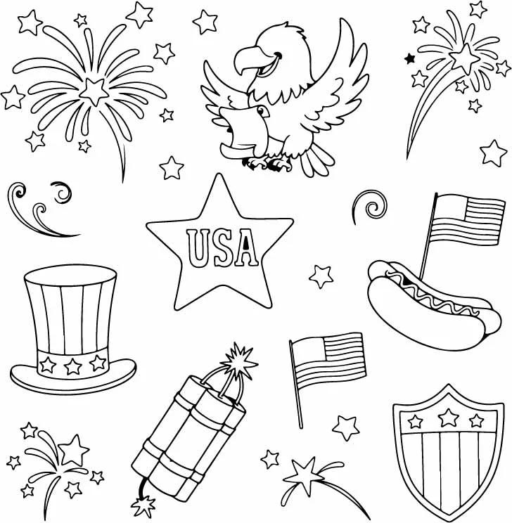Patriotic Fourth of July Free Vector Doodle Set