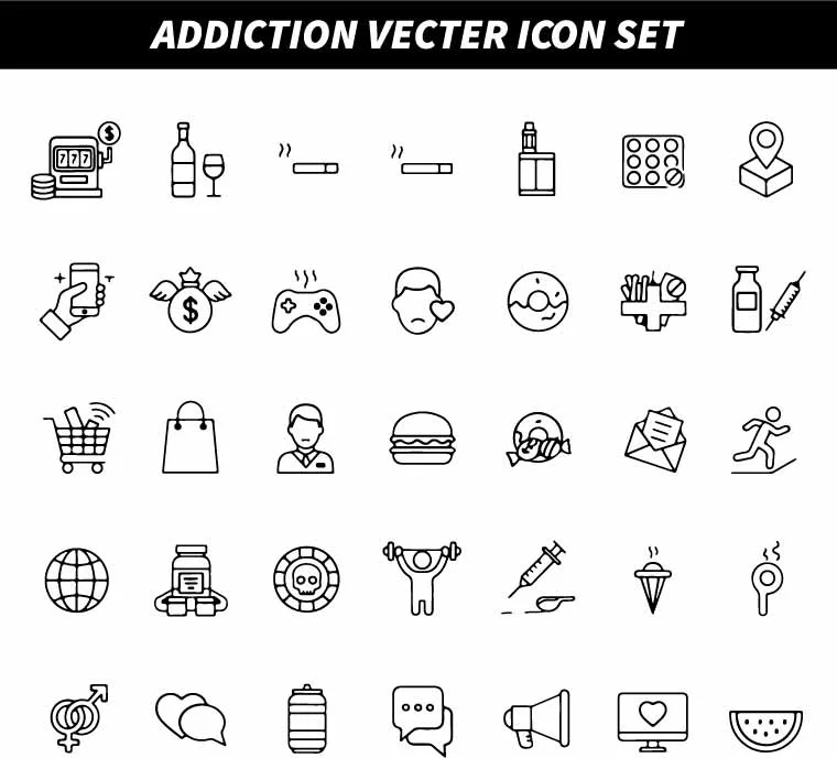 Habit and Lifestyle Addiction Free Vector Icon Set