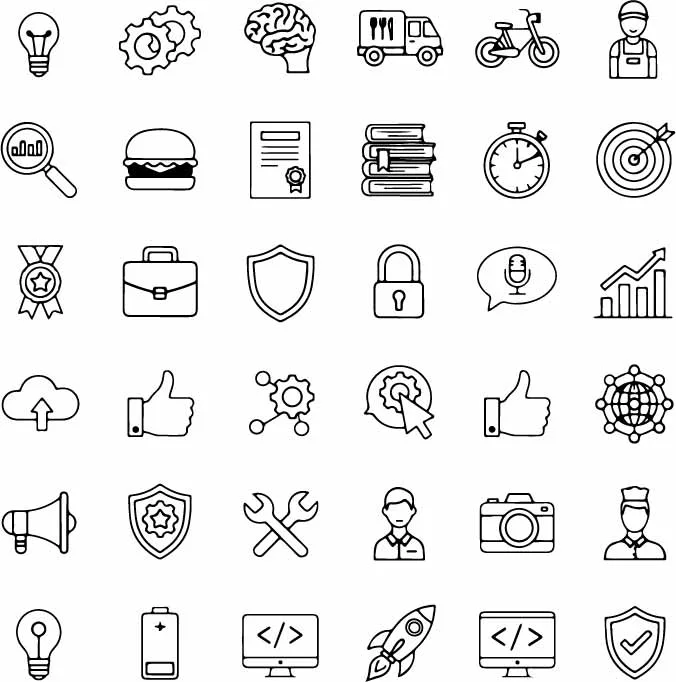 Business Startup and Project Free Vector Line Icons