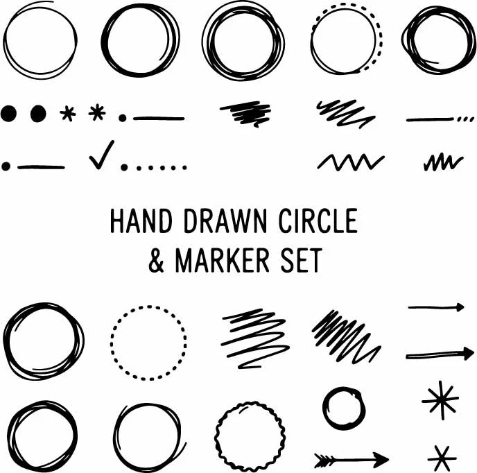 Hand Drawn Circles and Marker Free Vector Borders