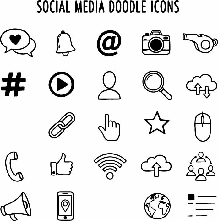 Social Media and Web UI Free Vector Doodle Icons