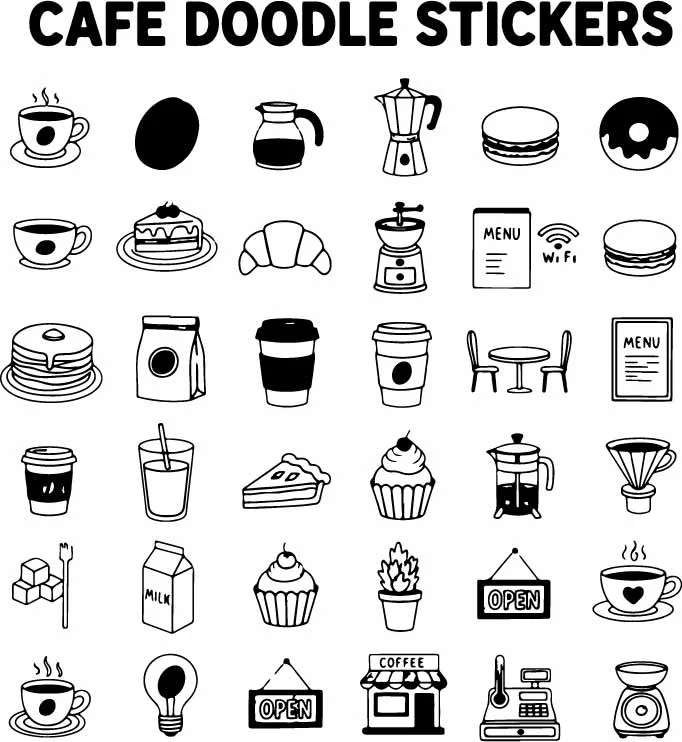 Cafe Drinks and Bakery Food Free Vector Doodle Pack