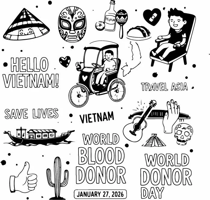 Vietnam Travel and Culture Free Vector Doodle Set