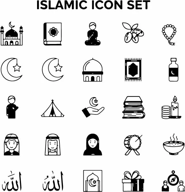 Islamic Ramadan and Mosque Outline Free Vector Icons