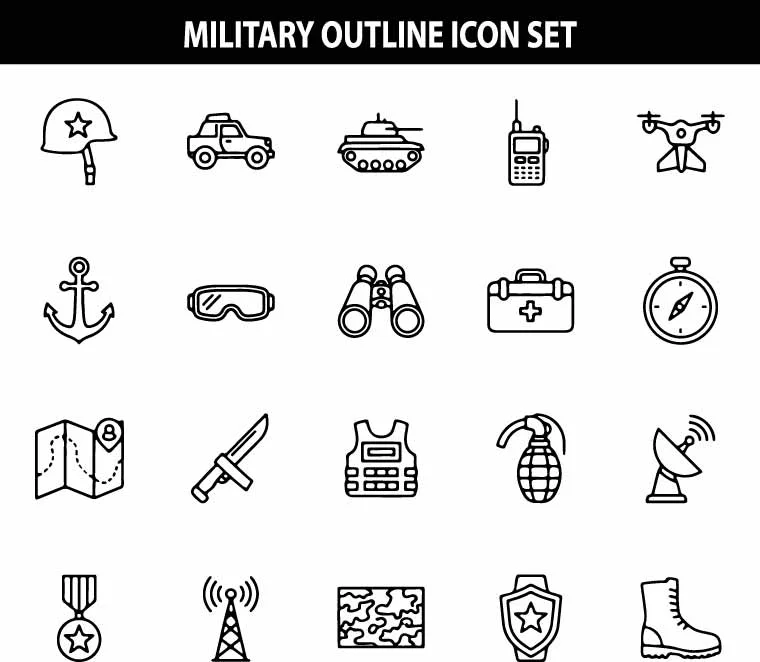 Military Army Outline Icon Free Vector Set