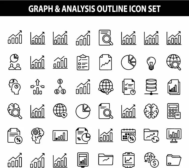 Business Graph and Analytics Outline Free Vector Icons