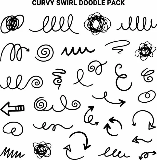Curvy Swirl Arrow Doodle Pack Free Vector Set