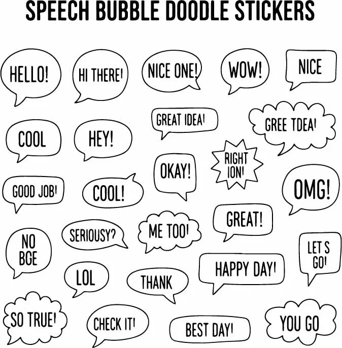 Hand Drawn Speech Bubble Stickers Free Vector Pack