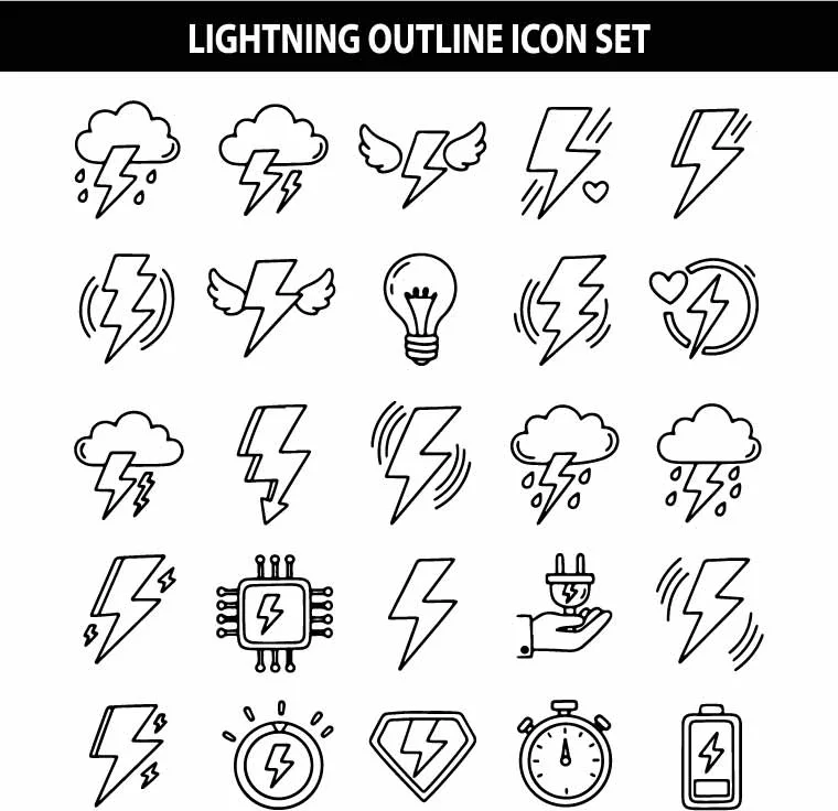 Lightning and Power Energy Free Vector Icon Set