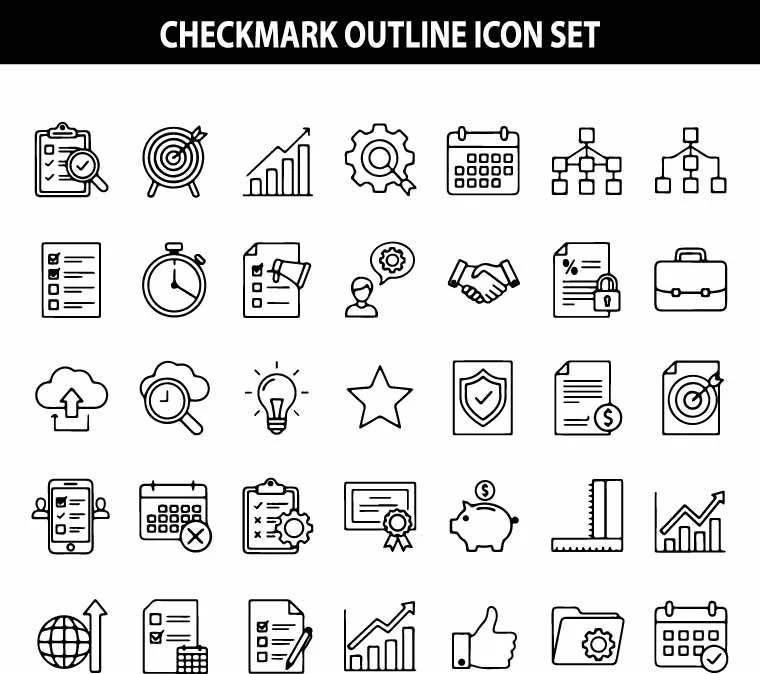 Checkmark and Task Progress Free Vector Icon Set
