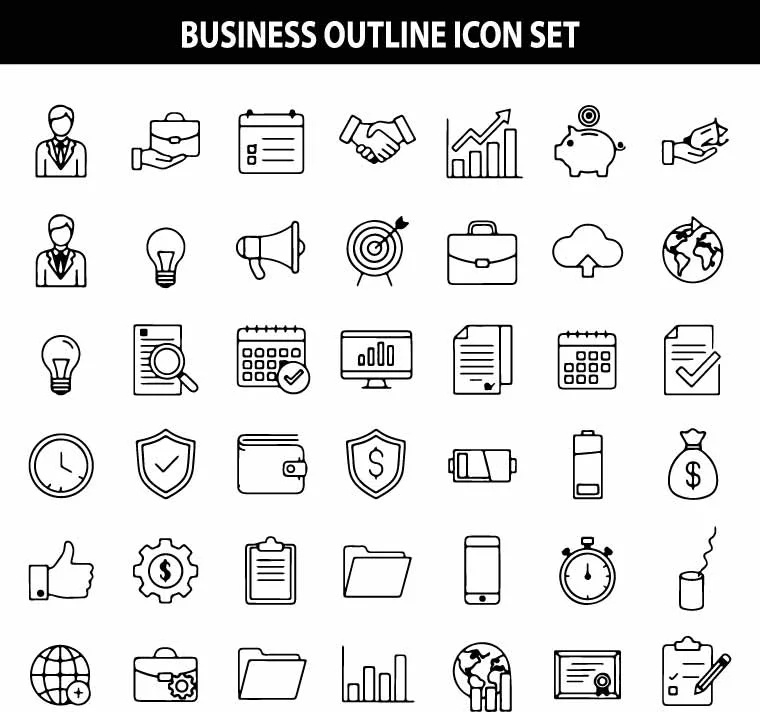 Business and Office Outline Icon Free Vector Set