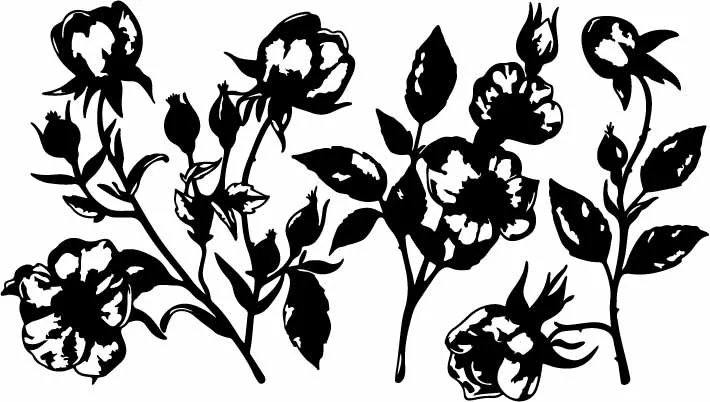 Wild Rose Floral Silhouette Free Vector Pattern