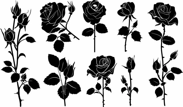Rose Flower Silhouettes Pack Free Vector Set