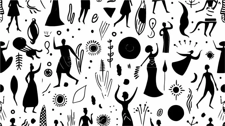 Tribal Figures and Folk Symbols Free Vector Pattern