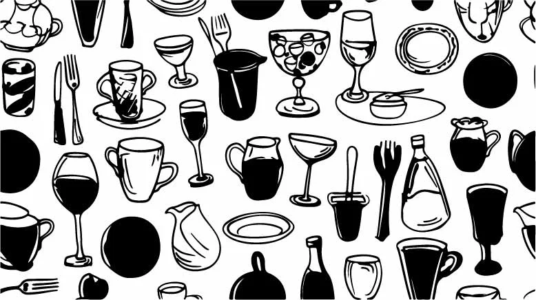 Bar Glassware and Cafe Tableware Free Vector Pattern