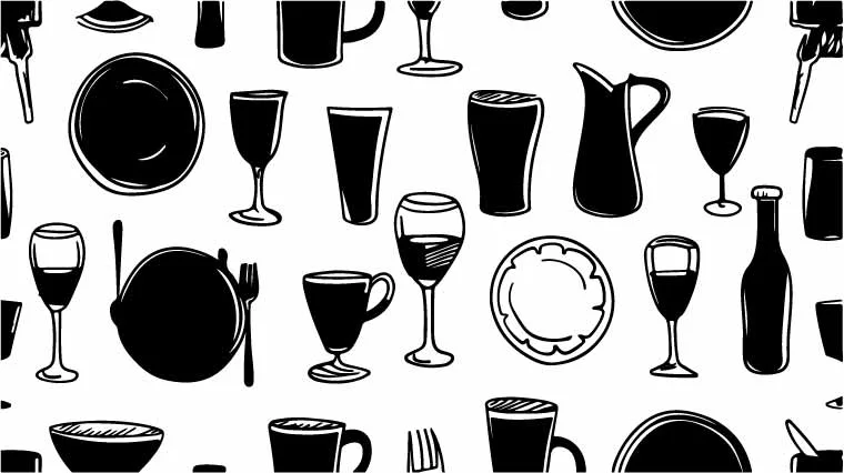 Restaurant Glassware and Drinks Free Vector Pattern