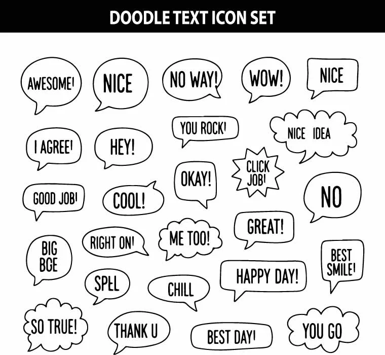 Comic Text Speech Bubble Free Vector Doodle Icons