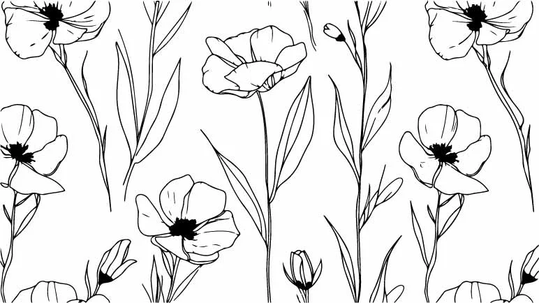 Minimalist Poppies Line Art Free Vector Pattern