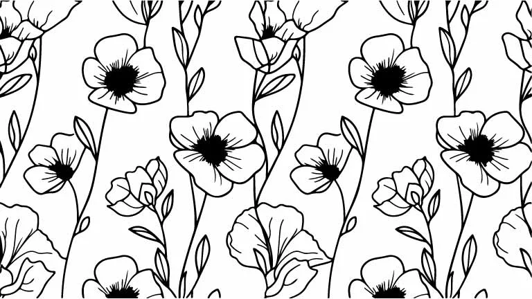 Poppy Flowers Line Art Floral Free Vector Pattern
