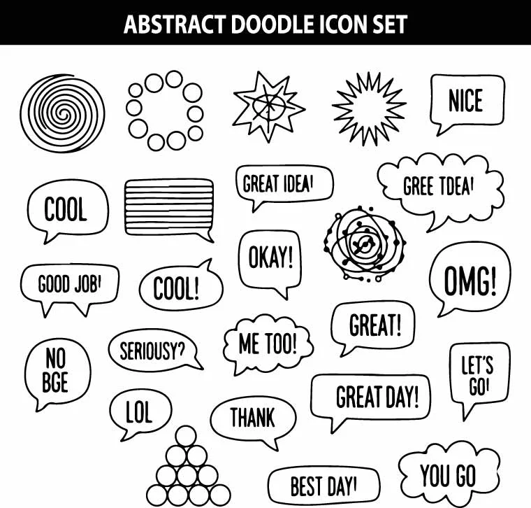 Speech Bubbles and Circles Free Vector Doodle Set