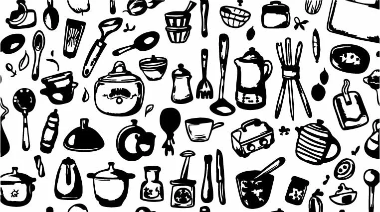 Vintage Kitchenware Doodle Free Vector Seamless Art
