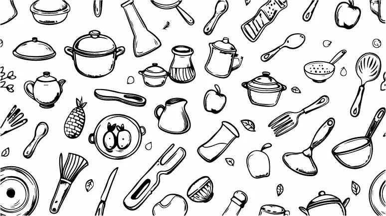Kitchen Cooking Utensils Free Vector Seamless Pattern