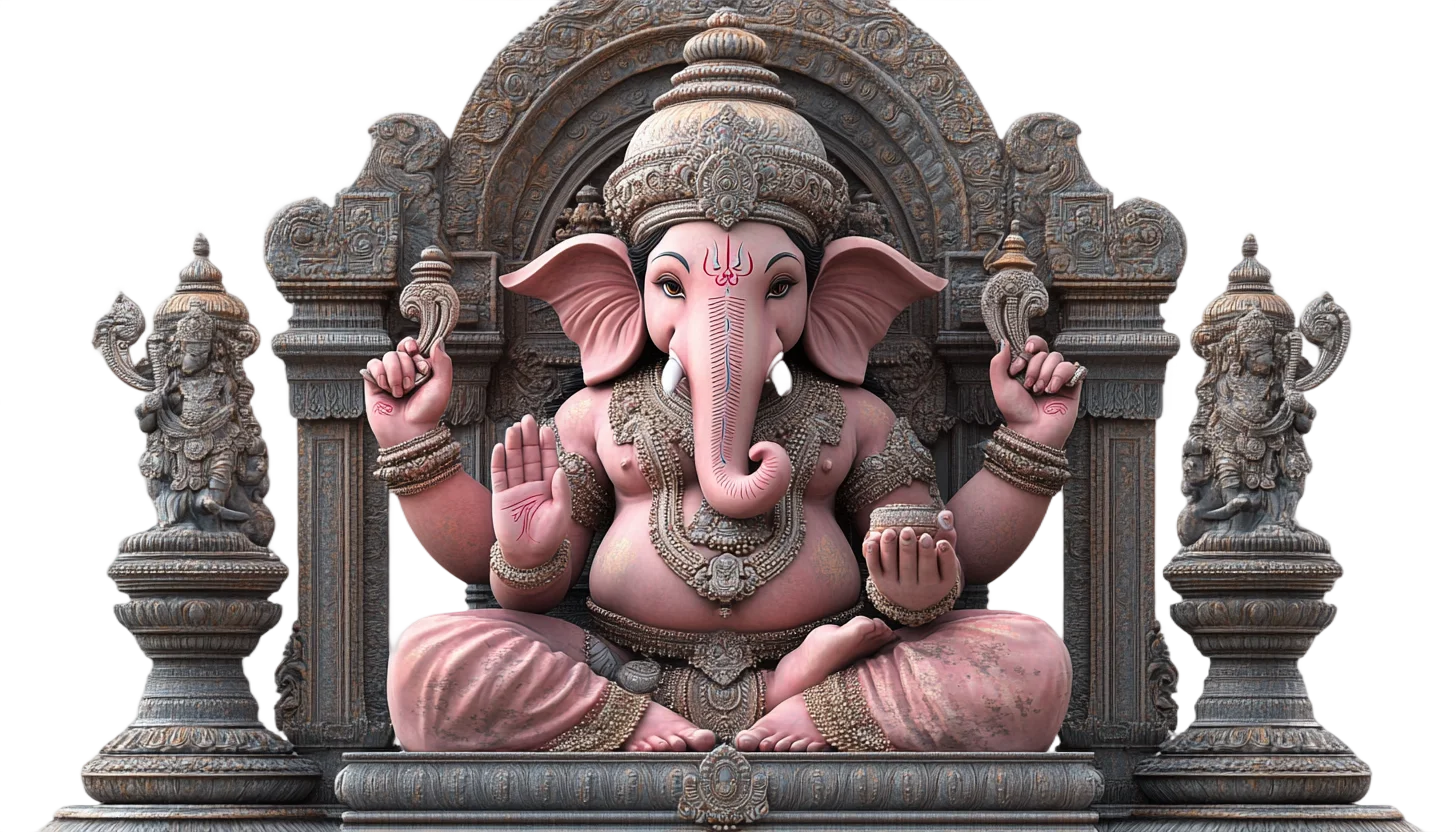 Carved Stone Lord Ganesha Statue Sculpture Free PNG