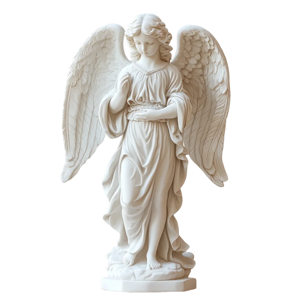 Classical Winged Angel Marble Statue Sculpture Free PNG