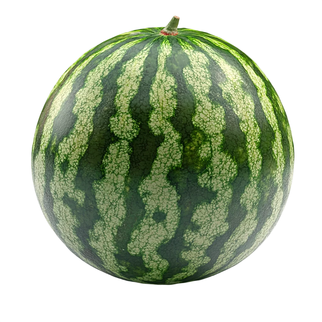 Whole Ripe Striped Green Watermelon Fruit Free PNG