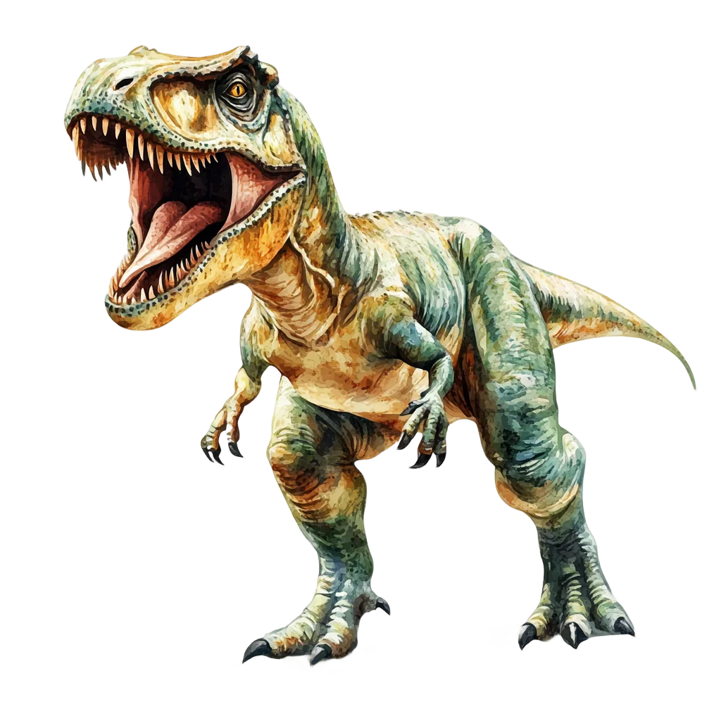 Fierce Watercolor T-Rex Dinosaur Walking Clipart Free PNG