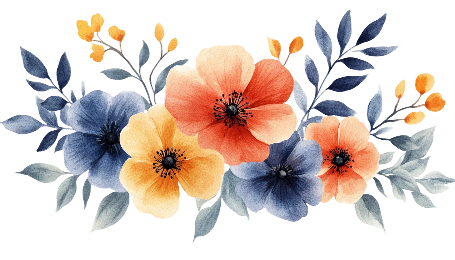 Warm Poppy Blossoms Watercolor Floral Header Free PNG