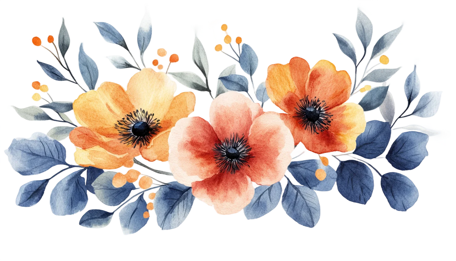 Watercolor Orange Floral Garland Horizontal Border Free PNG