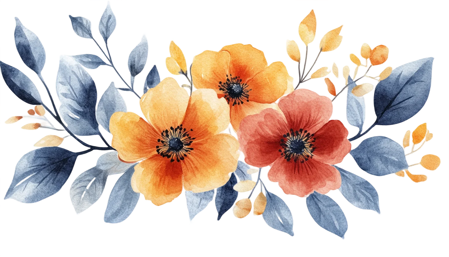 Warm Poppy Flower Cluster Watercolor Botanical Free PNG