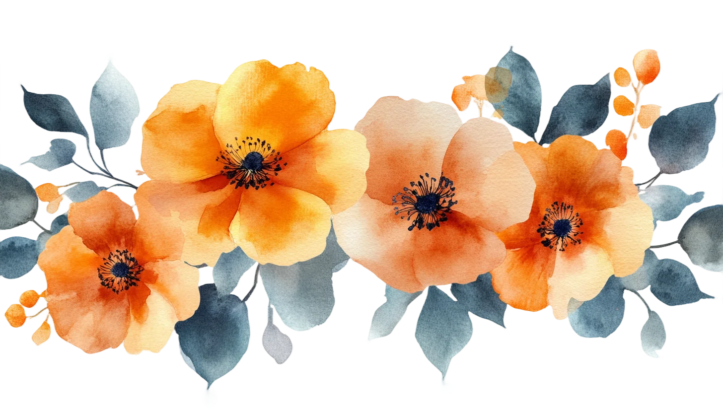 Warm Yellow and Orange Watercolor Floral Garland Free PNG