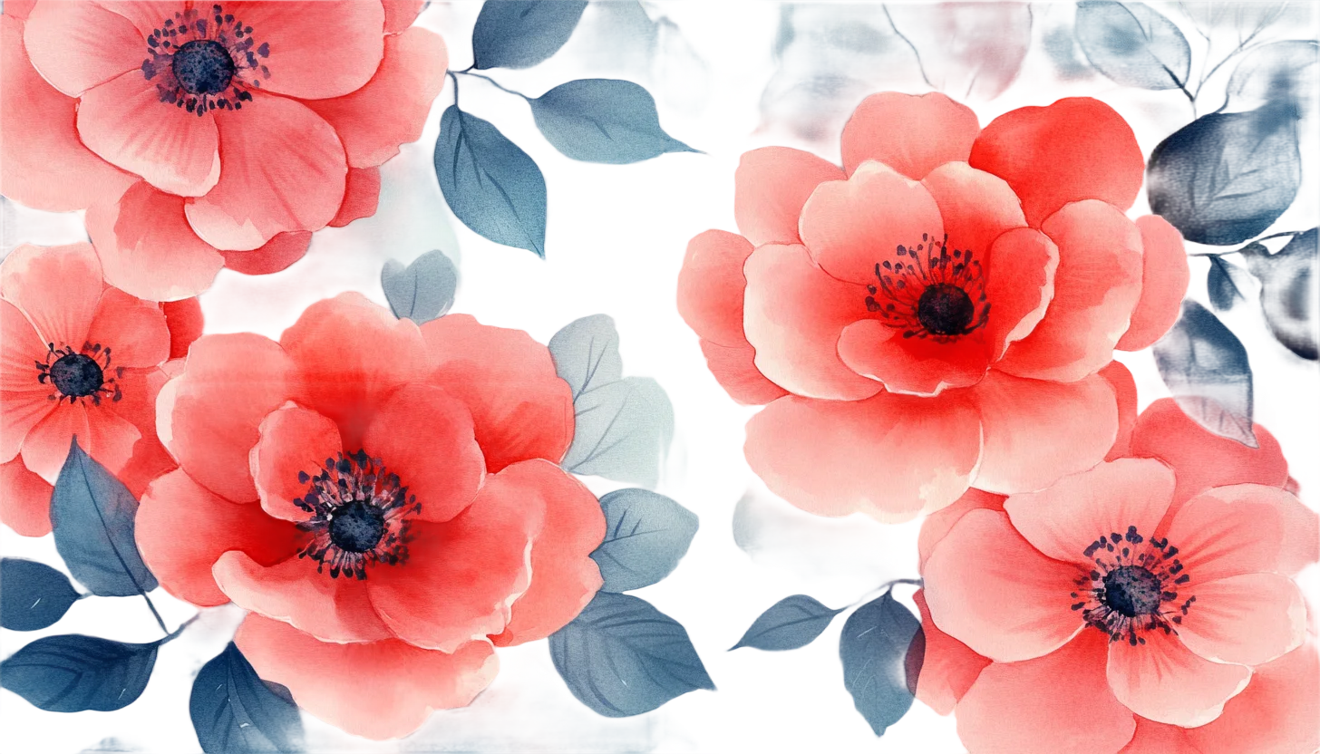 Red and Blue Watercolor Floral Bloom Pattern Free PNG